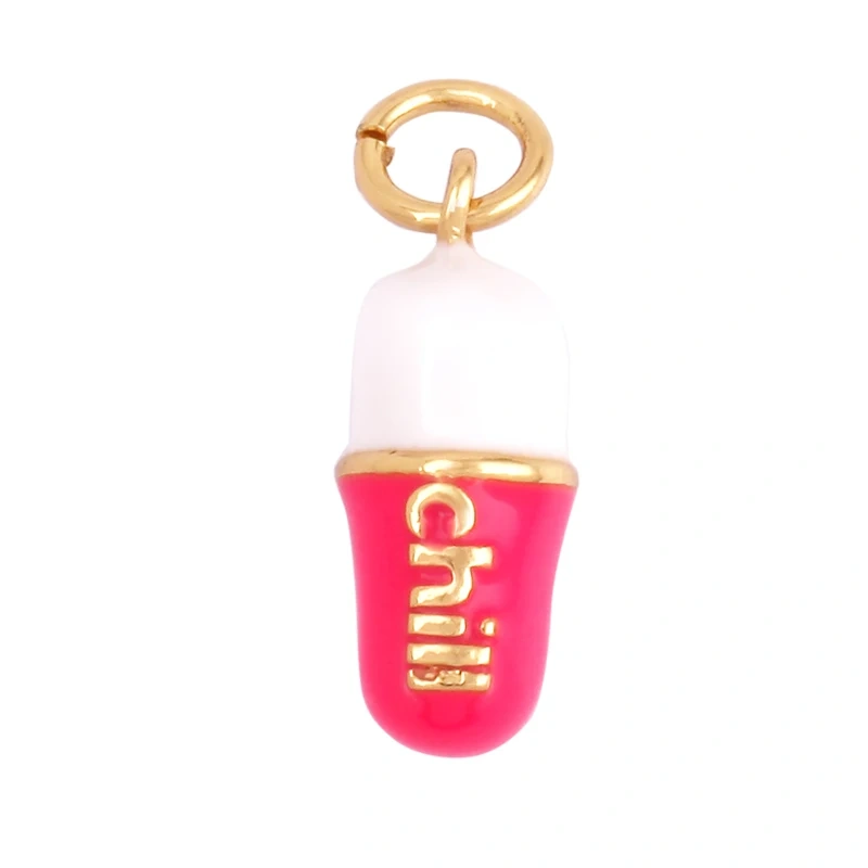 Capsule Chill Pill Enamel Charm Neon Pink Orange Turquoise Pendant Oil Dropped,Gold Plated Colour,Necklace Bracelet Pendant M83
