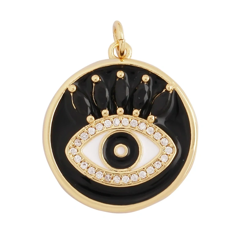 Oil Dropped Enamel Evil Eye Rectangle Square Round Oval Tag Geometry Charm Pendant,18K Gold Zircon Necklace Bracelet Supply M91