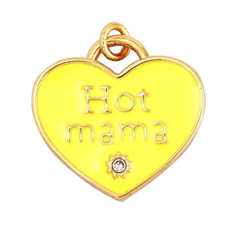 Clover Love Heart Hot Mama Enamel Charm Neon Pink  Turquoise Blue Oil Dropped,18K Gold Plated Necklace Bracelet Pendant M24