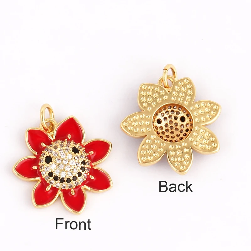 Happy Smiling Face Sun Flower Enamel Charm Pendant 18K Real Gold Plated, Jewelry Accessories  for Bracelets Necklaces Making M28