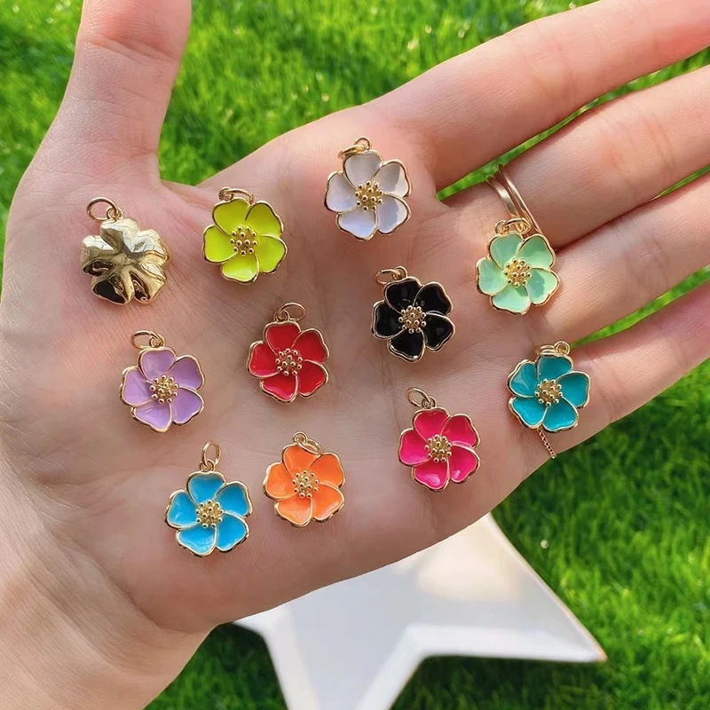 Sweet Spring Colorful Flower Charm Pendant,Trendy Multicolor Sakura Enamel Necklace Accessories Handy Craft Jewelry Supplies M28