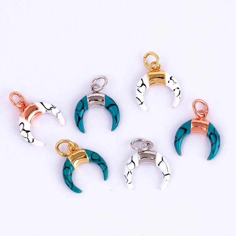 Mini Bull Horn Moon Howlite Charm Pendant,18K Real Gold Plated ,Jewelry Necklace Bracelet Accessories Supplies L10