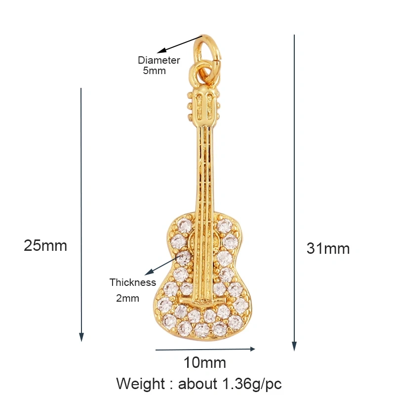 Trendy Musical Instruments Guitar Charm Pendant,Newest Design Minimalism Brass 18K Jewelry Findings Handmade Necklace Supply L09