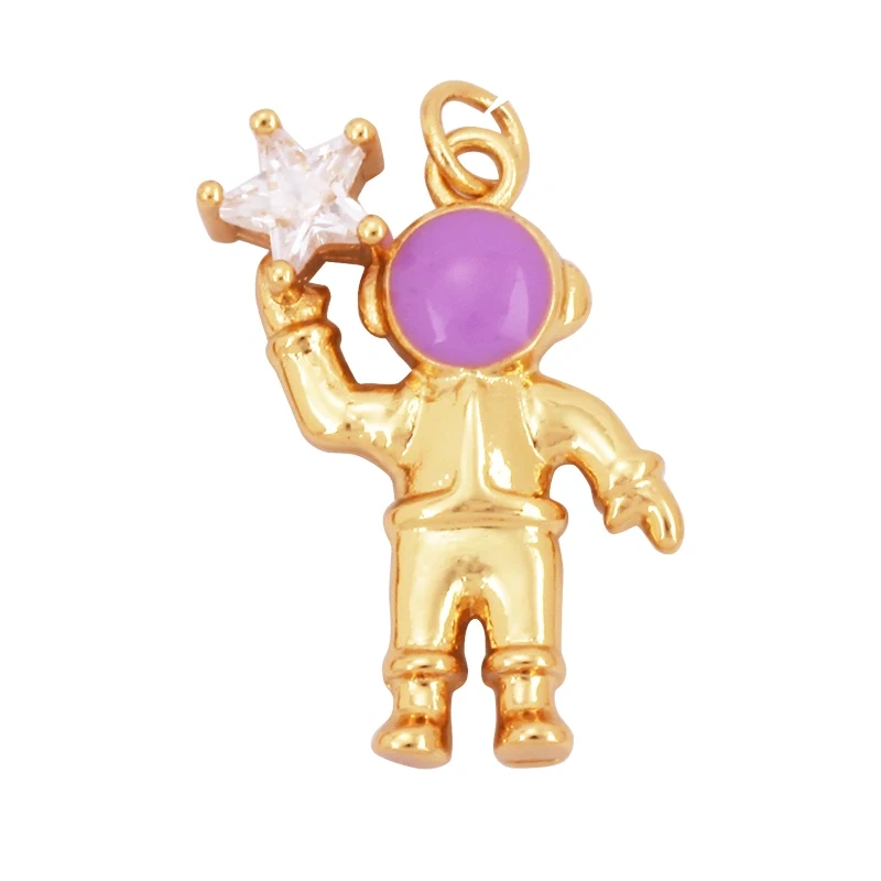 New Style Cute Spaceman 18K Gold Charm Pendant,Trendy Colourful Inlaid Star Zircon Jewelry Necklace Making Wholesale Supply L09