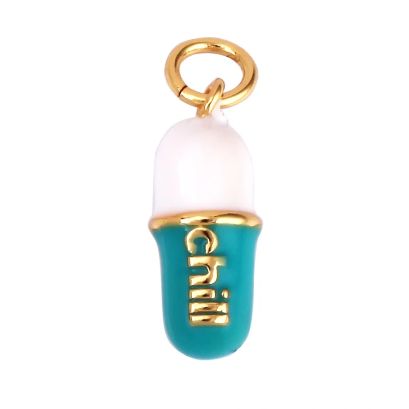 Capsule Chill Pill Enamel Charm Neon Pink Orange Turquoise Pendant Oil Dropped,Gold Plated Colour,Necklace Bracelet Pendant M83