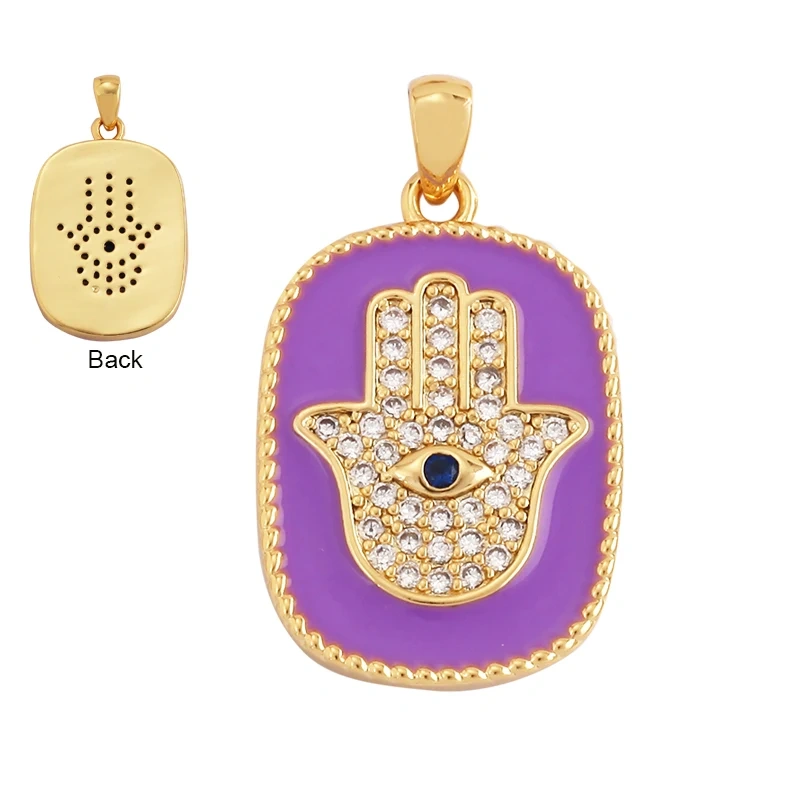 Fashion Colourful Turkish Evil Luck Eye Hand Charm Pendant,Simple Geometric Zircon Horoscope Sign Necklace Jewelry  Supplies M36