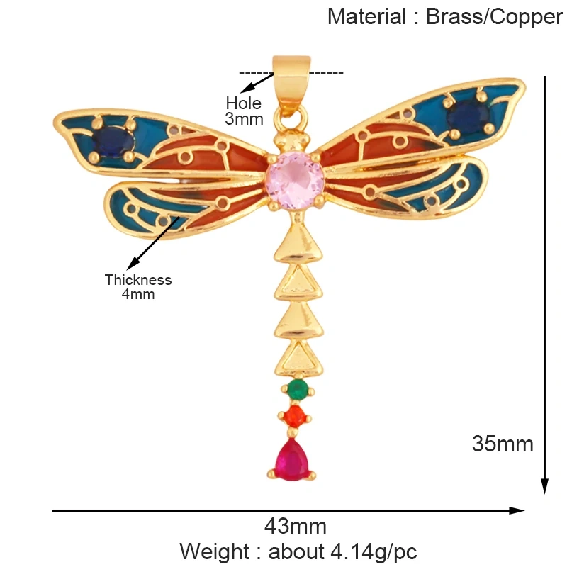 Bee Butterfly Bird Eagle Owl 18K Gold Plated Colorful Zircon Charm Pendant,Cute Insect Animal Jewelry Necklace Making Supply M71