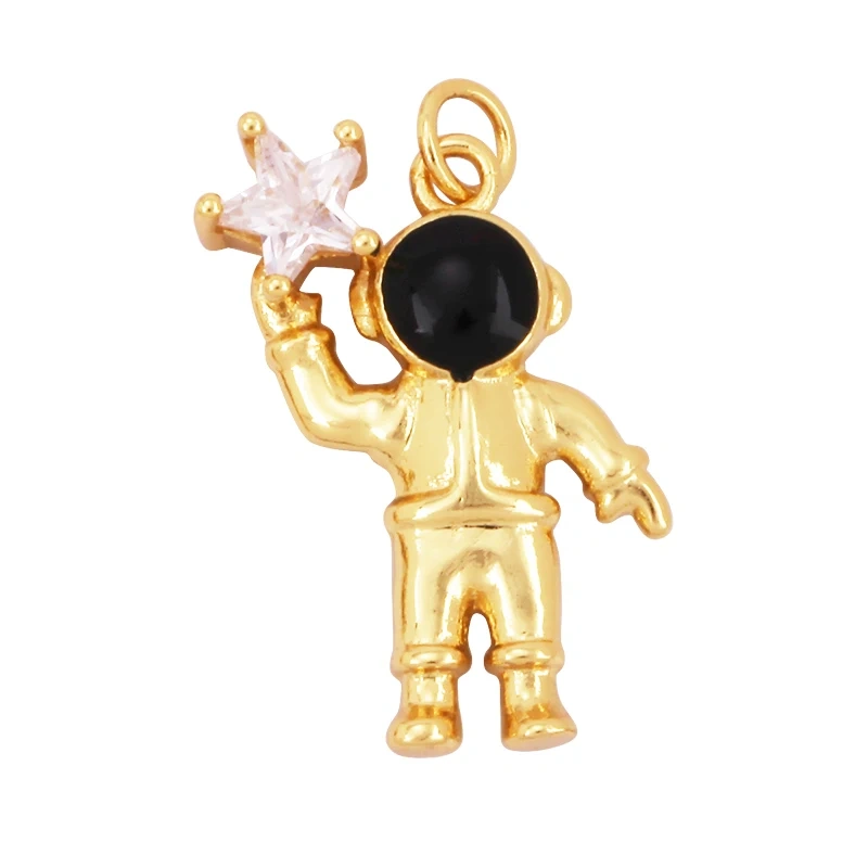 New Style Cute Spaceman 18K Gold Charm Pendant,Trendy Colourful Inlaid Star Zircon Jewelry Necklace Making Wholesale Supply L09