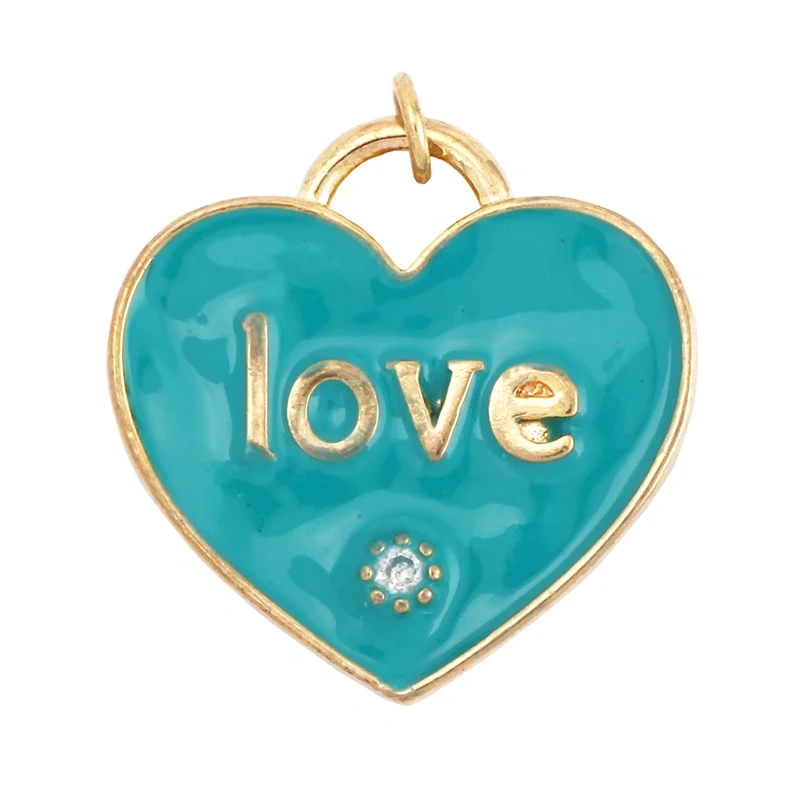Clover Love Heart Hot Mama Enamel Charm Neon Pink  Turquoise Blue Oil Dropped,18K Gold Plated Necklace Bracelet Pendant M24