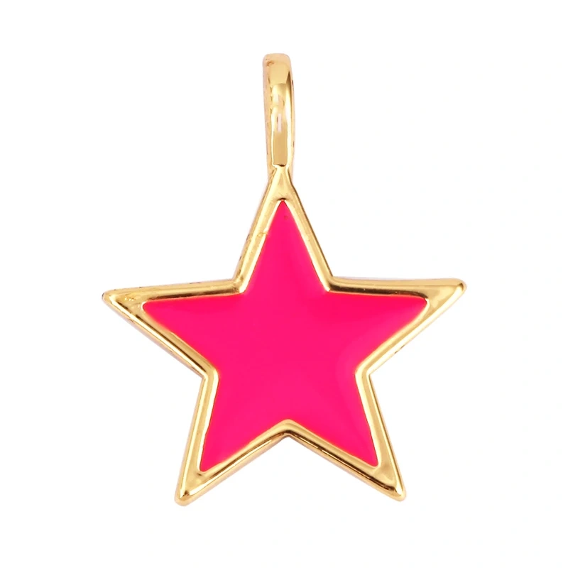 Star Coin Heart Enamel Charm Neon Pink Orange Turquoise Blue Oil Dropped,Real Gold Plated ,Necklace Bracelet Pendant L19 M81