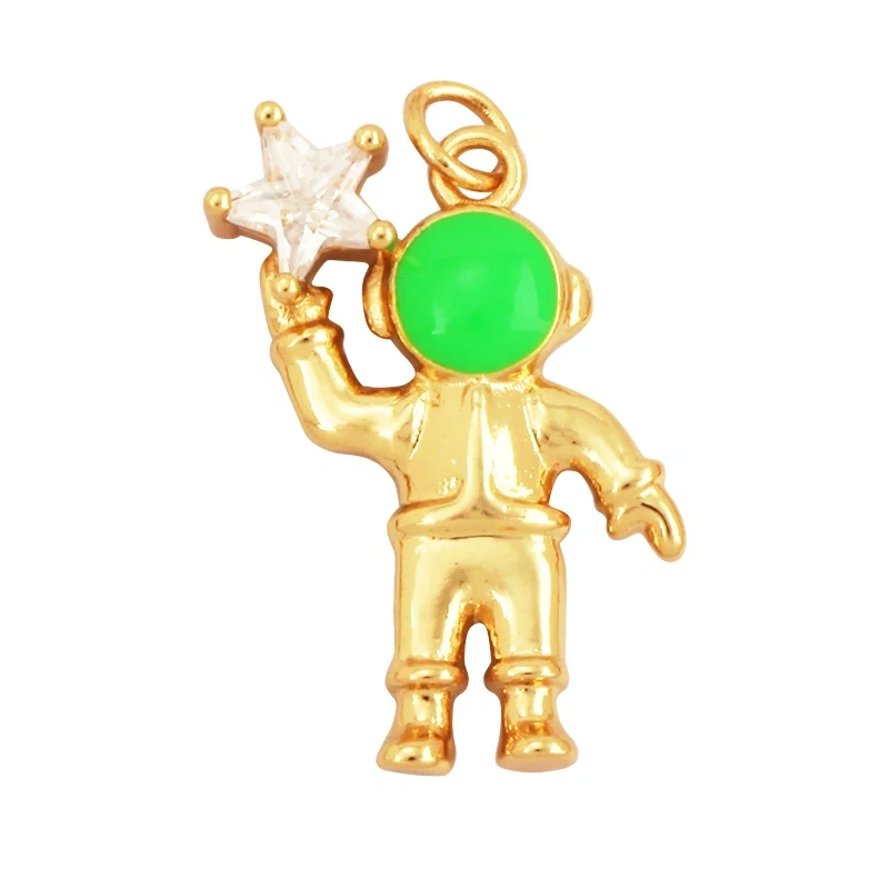 New Style Cute Spaceman 18K Gold Charm Pendant,Trendy Colourful Inlaid Star Zircon Jewelry Necklace Making Wholesale Supply L09