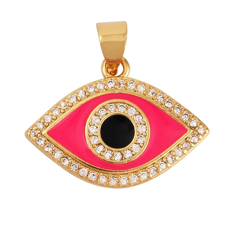 Enamel Evil Eye Charm Pendant,18K Real Gold Plated Cubic Zirconia CZ Paved, Jewelry Necklace Bracelet Accessories Supplies M91
