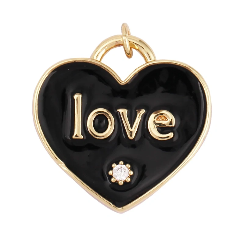 Clover Love Heart Hot Mama Enamel Charm Neon Pink  Turquoise Blue Oil Dropped,18K Gold Plated Necklace Bracelet Pendant M24