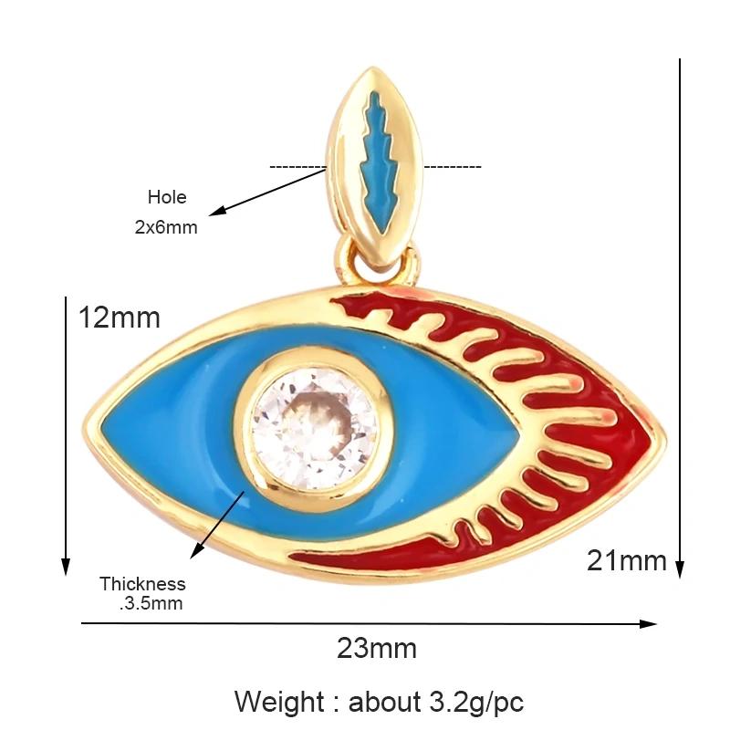Enamel Evil Eye Charm Pendant,18K Real Gold Plated Cubic Zirconia CZ Paved, Jewelry Necklace Bracelet Accessories Supplies M91