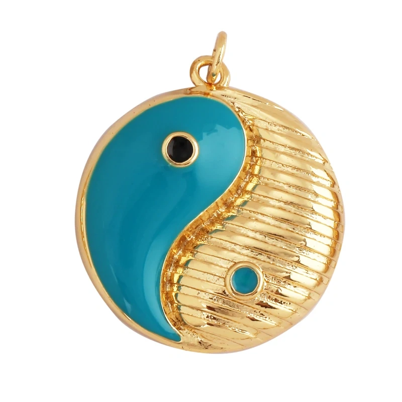 Full Zircon Enamel Taiji Gongfu Charm Pendant, 18K Real Gold Plated Colour,Necklace Bracelet DIY Handmade Jewelry Supplies L07