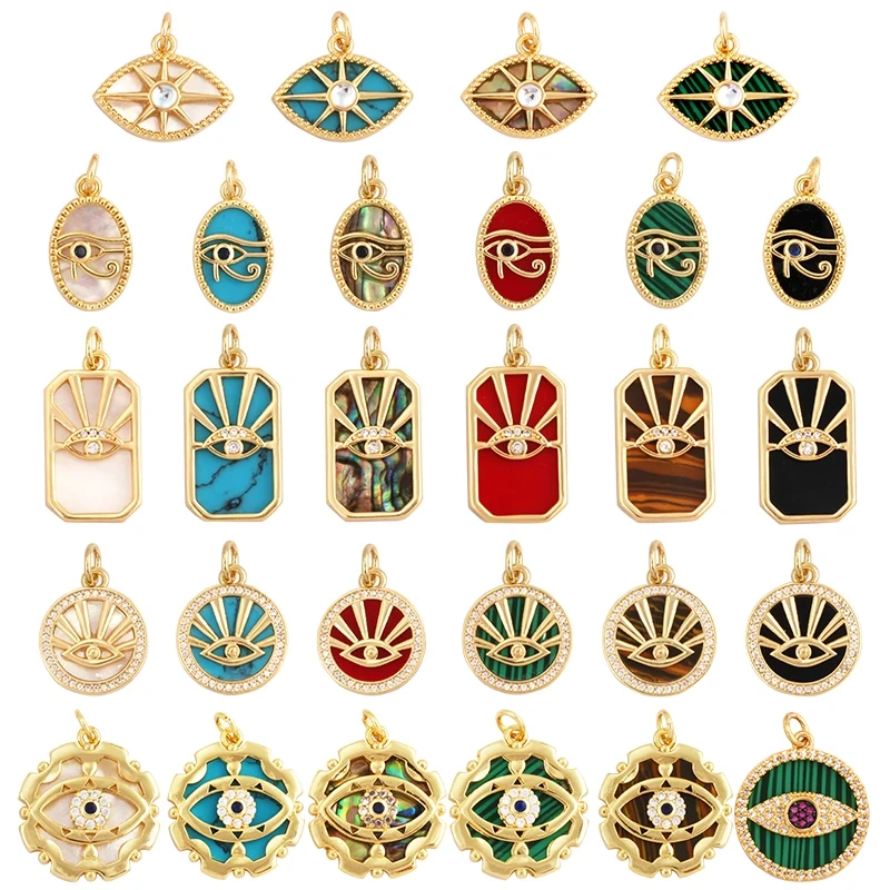 Personalized Evil Eye Natural Mother of Pearl Shell Agate Malachite Tiger Eye Pendant Charm,Jewelry For Necklace Accessories M32