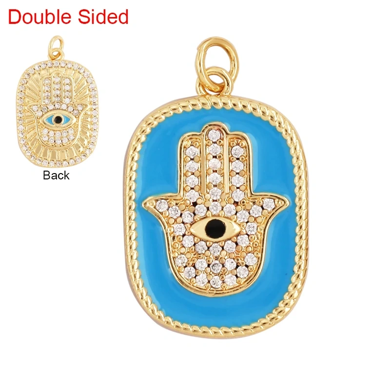 Fashion Colourful Turkish Evil Luck Eye Hand Charm Pendant,Simple Geometric Zircon Horoscope Sign Necklace Jewelry  Supplies M36