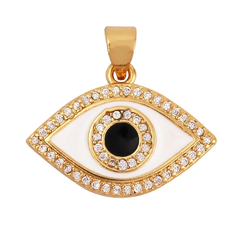 Enamel Evil Eye Charm Pendant,18K Real Gold Plated Cubic Zirconia CZ Paved, Jewelry Necklace Bracelet Accessories Supplies M91
