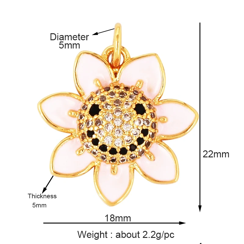 Happy Smiling Face Sun Flower Enamel Charm Pendant 18K Real Gold Plated, Jewelry Accessories  for Bracelets Necklaces Making M28