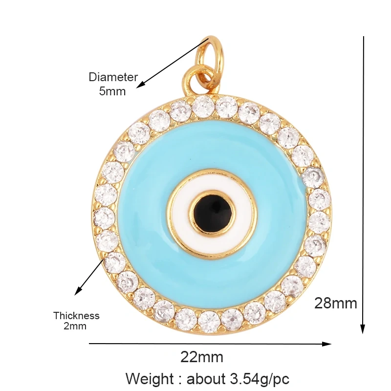 Enamel Evil Eye Charm Pendant,18K Real Gold Plated Cubic Zirconia CZ Paved, Jewelry Necklace Bracelet Accessories Supplies M91