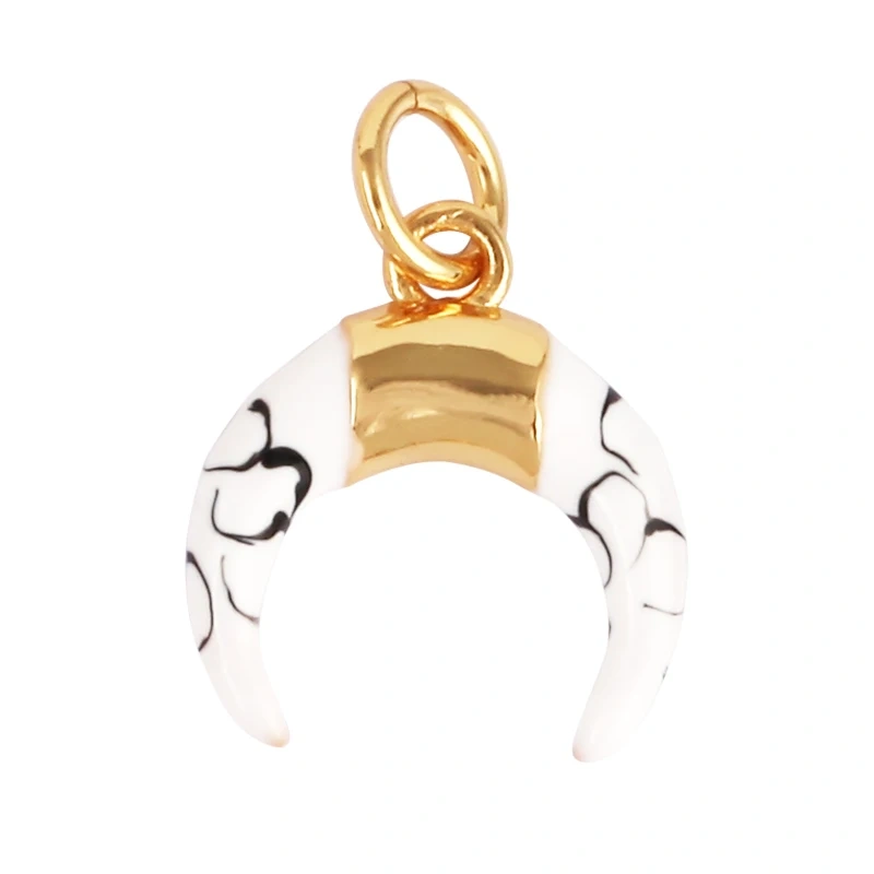 Mini Bull Horn Moon Howlite Charm Pendant,18K Real Gold Plated ,Jewelry Necklace Bracelet Accessories Supplies L10