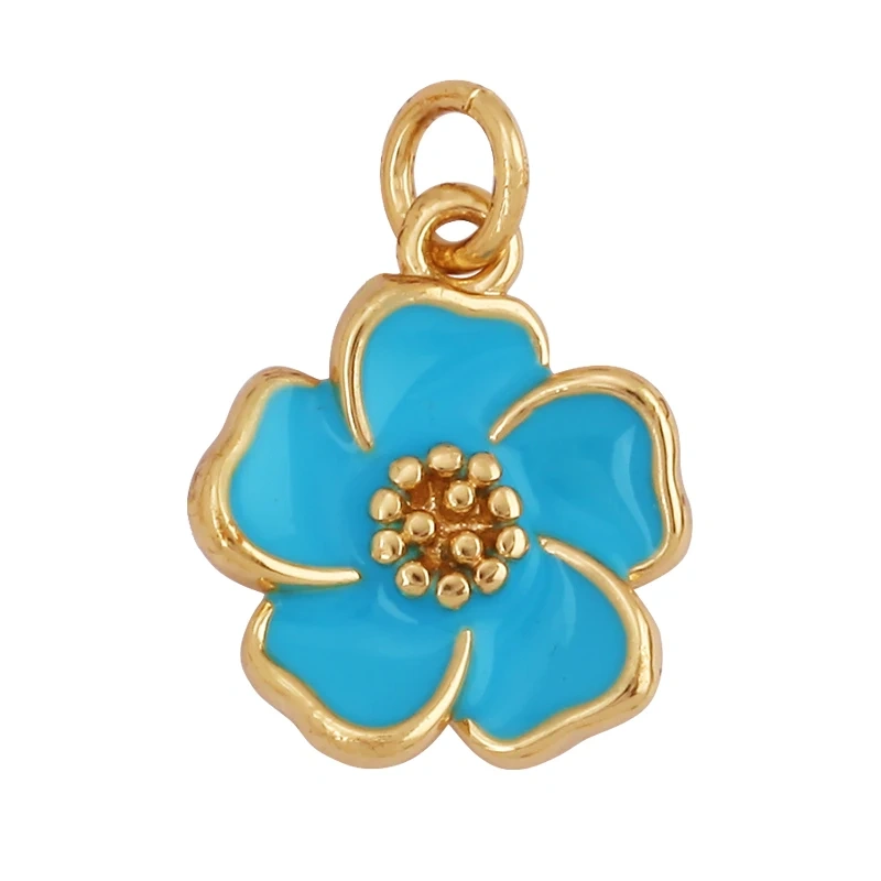 Sweet Spring Colorful Flower Charm Pendant,Trendy Multicolor Sakura Enamel Necklace Accessories Handy Craft Jewelry Supplies M28
