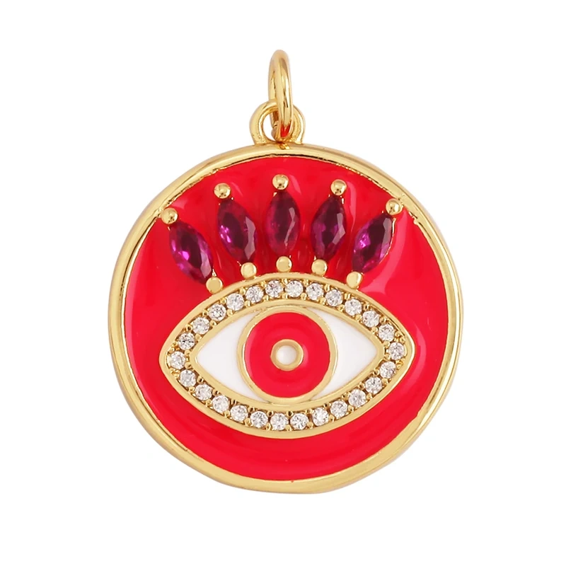 Oil Dropped Enamel Evil Eye Rectangle Square Round Oval Tag Geometry Charm Pendant,18K Gold Zircon Necklace Bracelet Supply M91