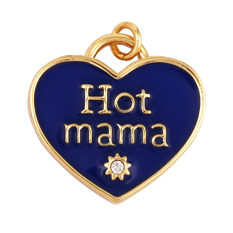 Clover Love Heart Hot Mama Enamel Charm Neon Pink  Turquoise Blue Oil Dropped,18K Gold Plated Necklace Bracelet Pendant M24
