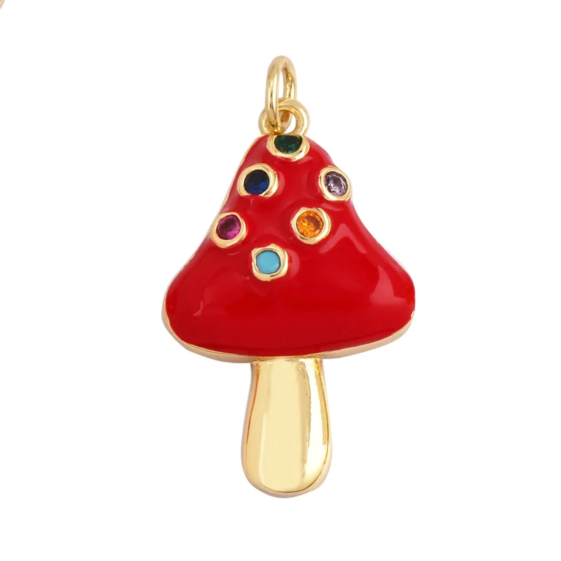 Cute Colorful Mushroom Enamel Charm Pink Neon Orange Red Necklace Bracelet Pendant,Gold Plated Accessories Findings Supplies M81