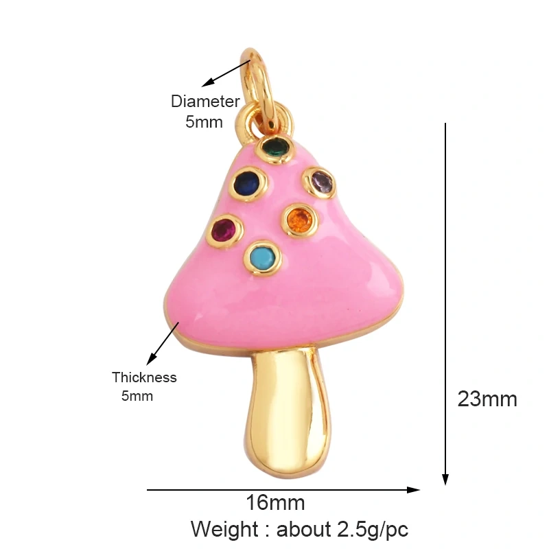 Cute Colorful Mushroom Enamel Charm Pink Neon Orange Red Necklace Bracelet Pendant,Gold Plated Accessories Findings Supplies M81
