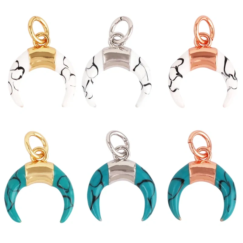 Mini Bull Horn Moon Howlite Charm Pendant,18K Real Gold Plated ,Jewelry Necklace Bracelet Accessories Supplies L10