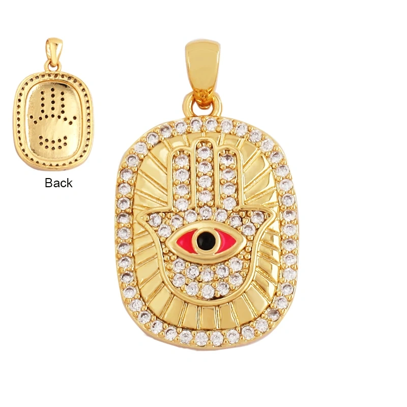 Fashion Colourful Turkish Evil Luck Eye Hand Charm Pendant,Simple Geometric Zircon Horoscope Sign Necklace Jewelry  Supplies M36