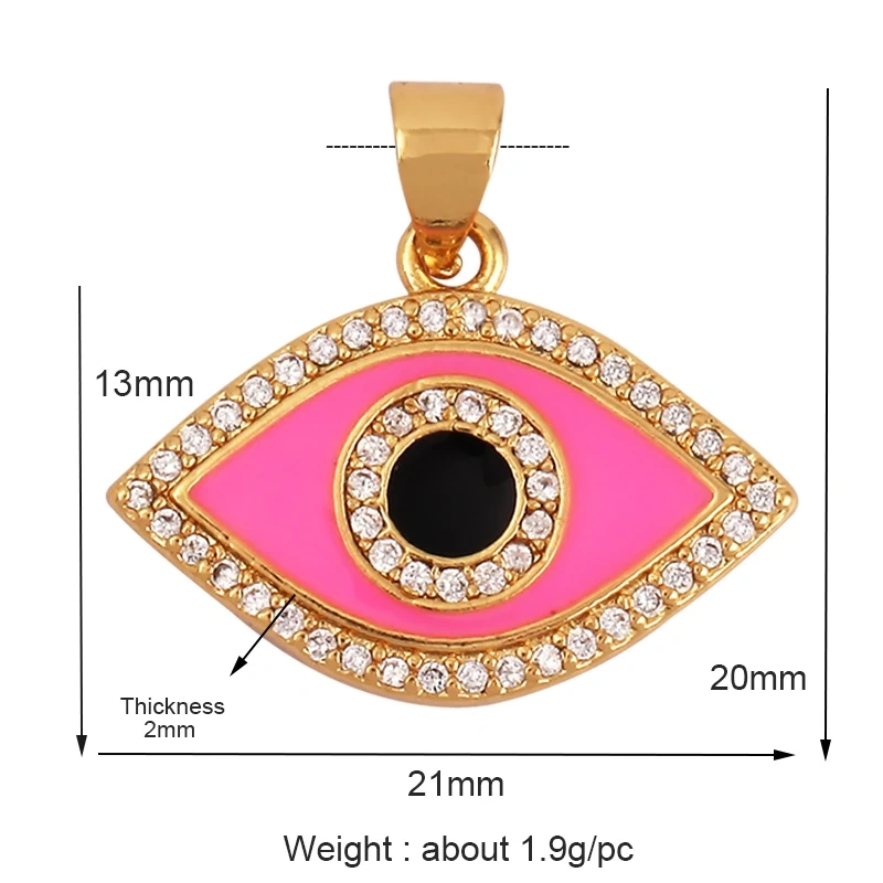Enamel Evil Eye Charm Pendant,18K Real Gold Plated Cubic Zirconia CZ Paved, Jewelry Necklace Bracelet Accessories Supplies M91