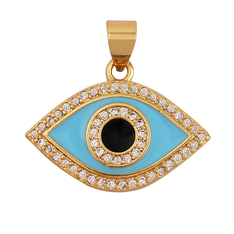 Enamel Evil Eye Charm Pendant,18K Real Gold Plated Cubic Zirconia CZ Paved, Jewelry Necklace Bracelet Accessories Supplies M91