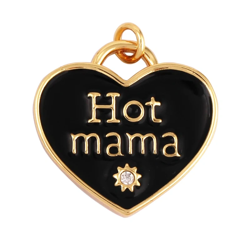 Clover Love Heart Hot Mama Enamel Charm Neon Pink  Turquoise Blue Oil Dropped,18K Gold Plated Necklace Bracelet Pendant M24