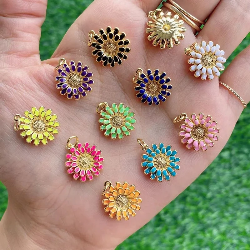Daisy Flower Enamel Charm Neon Pink Orange Turquoise Blue Pendant Oil Dropped,Gold Plated Colour,Necklace Bracelet Pendant M28