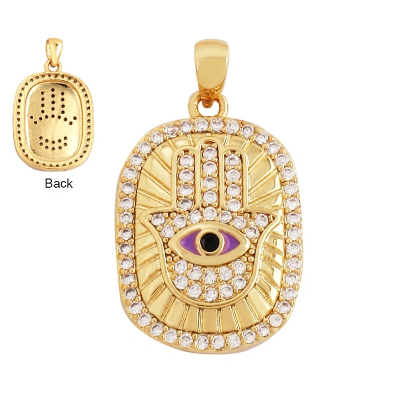 Fashion Colourful Turkish Evil Luck Eye Hand Charm Pendant,Simple Geometric Zircon Horoscope Sign Necklace Jewelry  Supplies M36