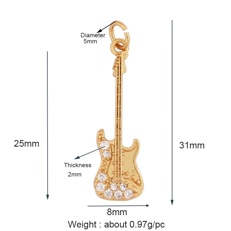 Trendy Musical Instruments Guitar Charm Pendant,Newest Design Minimalism Brass 18K Jewelry Findings Handmade Necklace Supply L09