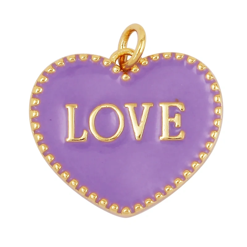 Clover Love Heart Hot Mama Enamel Charm Neon Pink  Turquoise Blue Oil Dropped,18K Gold Plated Necklace Bracelet Pendant M24