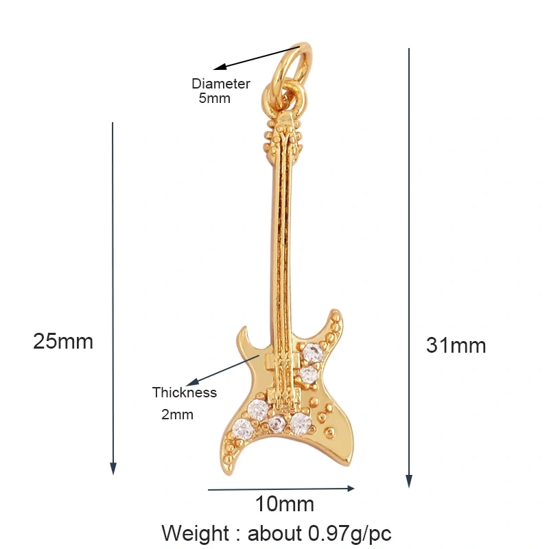 Trendy Musical Instruments Guitar Charm Pendant,Newest Design Minimalism Brass 18K Jewelry Findings Handmade Necklace Supply L09