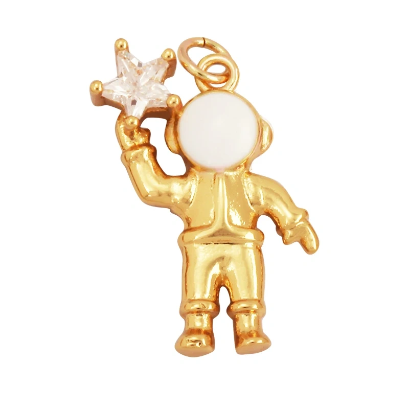 New Style Cute Spaceman 18K Gold Charm Pendant,Trendy Colourful Inlaid Star Zircon Jewelry Necklace Making Wholesale Supply L09