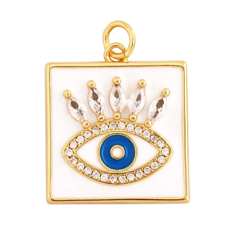 Oil Dropped Enamel Evil Eye Rectangle Square Round Oval Tag Geometry Charm Pendant,18K Gold Zircon Necklace Bracelet Supply M91