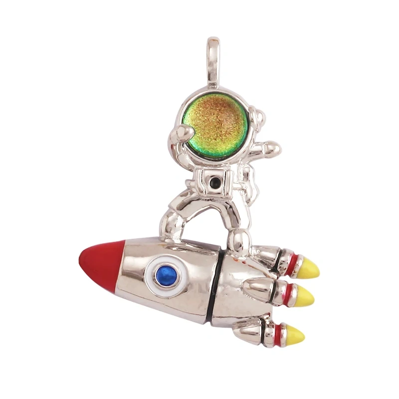 New Style Cute Spaceman 18K Gold Charm Pendant,Trendy Colourful Inlaid Star Zircon Jewelry Necklace Making Wholesale Supply L09