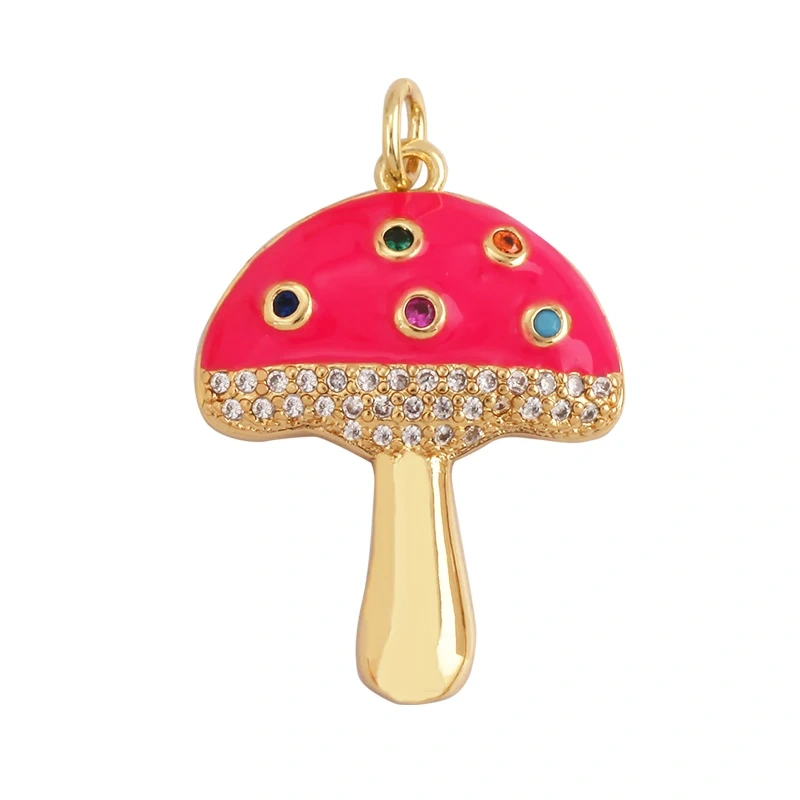 Cute Colorful Mushroom Enamel Charm Pink Neon Orange Red Necklace Bracelet Pendant,Gold Plated Accessories Findings Supplies M81