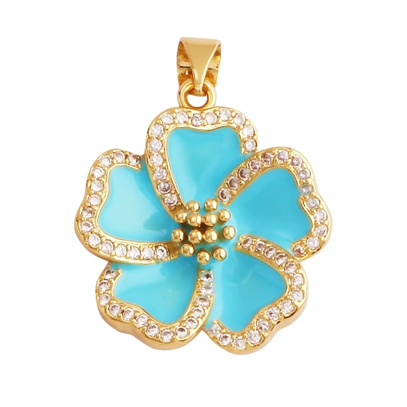 Sweet Spring Colorful Flower Charm Pendant,Trendy Multicolor Sakura Enamel Necklace Accessories Handy Craft Jewelry Supplies M28