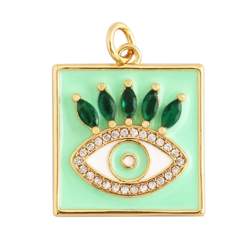 Oil Dropped Enamel Evil Eye Rectangle Square Round Oval Tag Geometry Charm Pendant,18K Gold Zircon Necklace Bracelet Supply M91