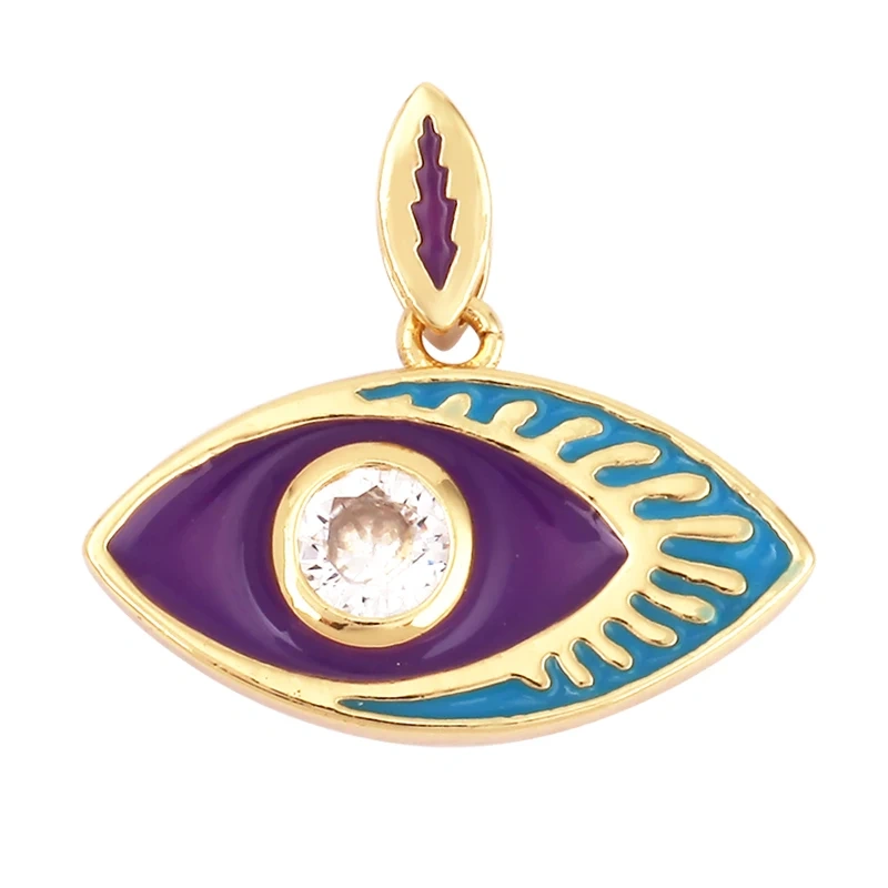 Enamel Evil Eye Charm Pendant,18K Real Gold Plated Cubic Zirconia CZ Paved, Jewelry Necklace Bracelet Accessories Supplies M91