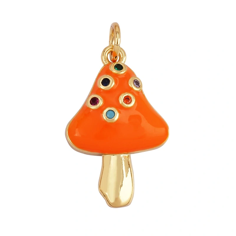 Cute Colorful Mushroom Enamel Charm Pink Neon Orange Red Necklace Bracelet Pendant,Gold Plated Accessories Findings Supplies M81