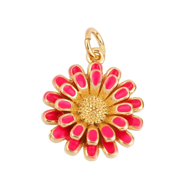 Daisy Flower Enamel Charm Neon Pink Orange Turquoise Blue Pendant Oil Dropped,Gold Plated Colour,Necklace Bracelet Pendant M28