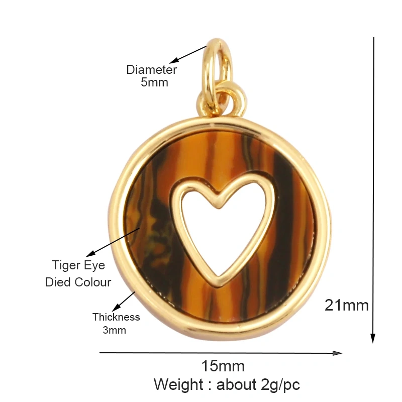 Trendy Design Love Heart Natural Mother of Pearl Shell Agate Malachite Tiger Eye Pendant Charm,Jewelry For Necklace Supplies M32